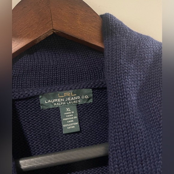 Lauren Ralph Lauren Knitted Cowl Neck Embroidered Cardigan 100% Cotton Size XL - Picture 9 of 10